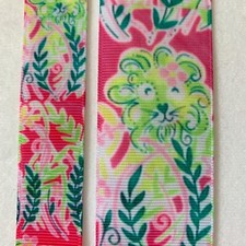 Palm beach style pink and green lion Grosgrain ribbon BTY 7/8" 1.5"