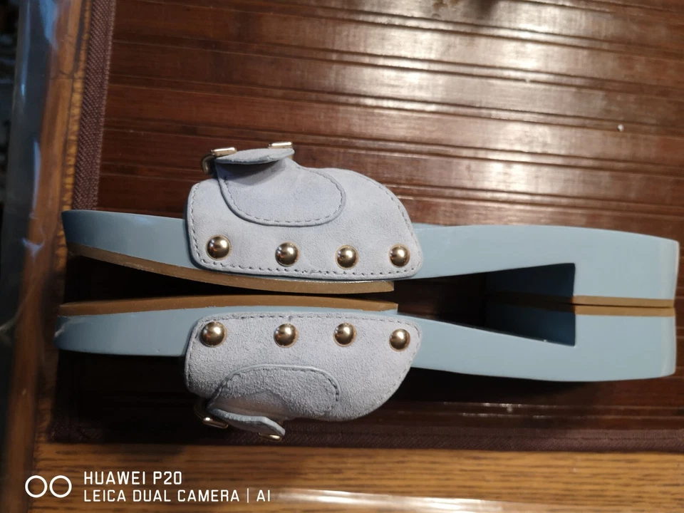 NUEVO EN CAJA SANDALIAS COACH BLEEKER SLIDE GAMUZA MADERA DE HAYA Azul Claro TALLA 9 Foto 4 de 4
