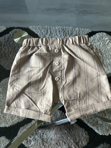 Two Piece Baby Boy Cream & Mocha Stripe Shorts & Top Set 0-3 Months - Picture 3 of 4
