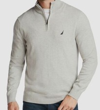  85 Nautica Men Beige Quarter-Zip Pullover Logo Sweater Sweatshirt S DAMAGED 