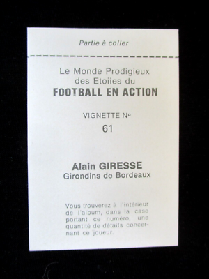 GIRESSE BORDEAUX ROOKIE image N° 61 FOOTBALL 1971-1972 AGEDUCATIF AGE Panini
