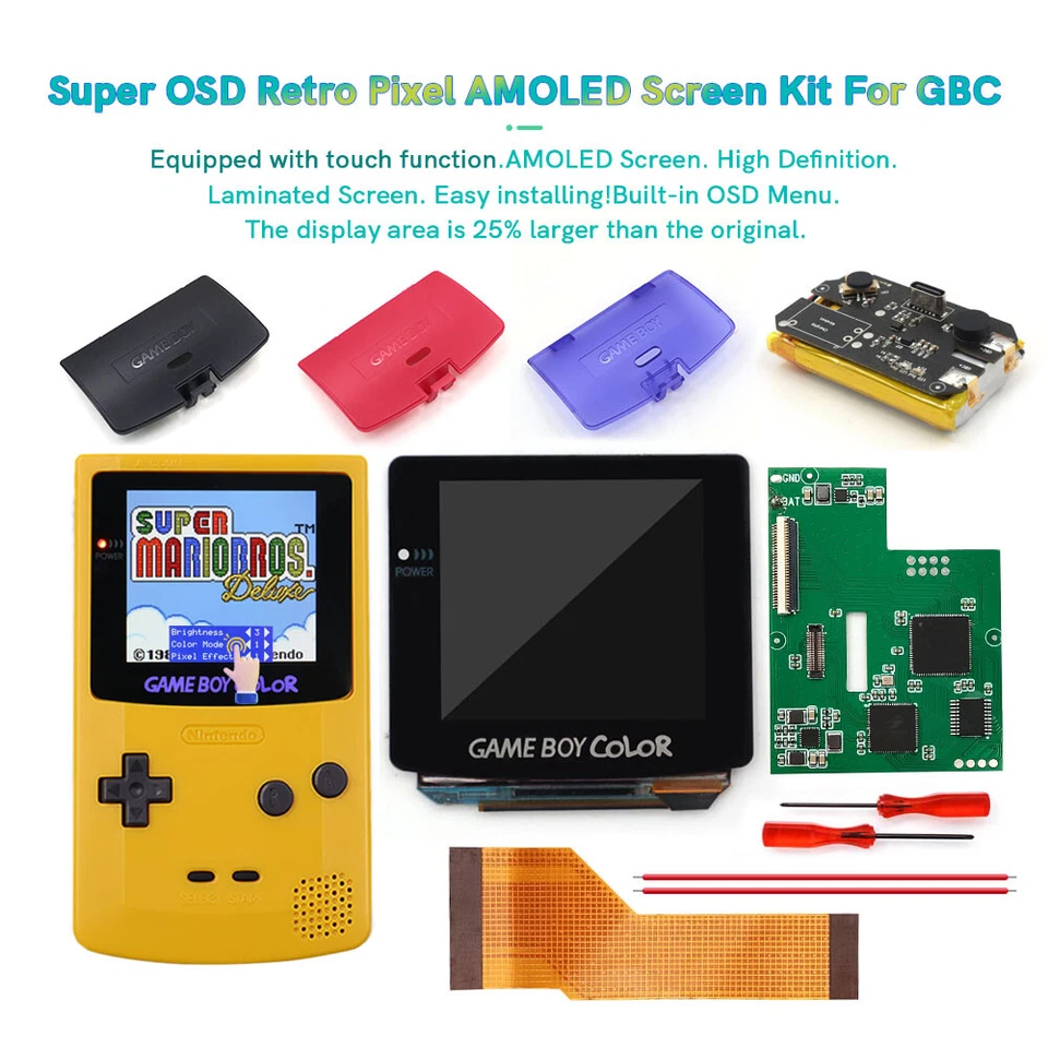 Touch Pre-Laminated OLED Screen Kit+Pre-cut Case W/Rechargeable Battery For GBC - Image 4 of 4