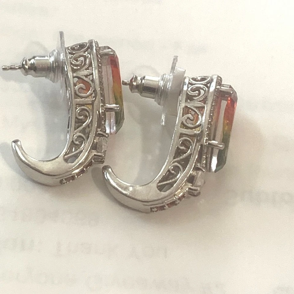 Platinum Plated 925 Rainbow Quartz with Mozambique Garnet J hook earrings NWOT - Image 4 of 4