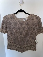 Papell Boutique Evening Sequin Beaded Formal Evening wear Top Sz 8 SILK NWT