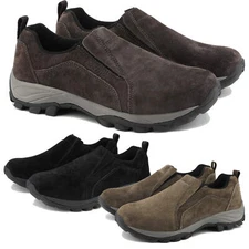 Mens Hiking Shoes Lightweight Suede Leather Loafers Slip On Work Casual Shoes
