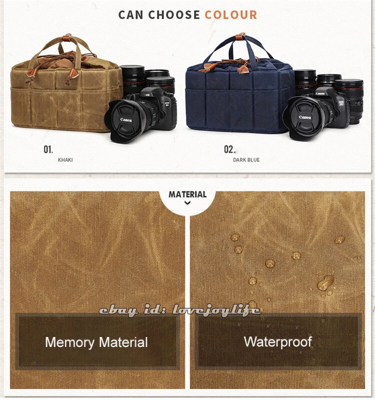 Impermeable Lona Encerada DSLR Cámara Inserto Lente Bolsa Estuche Para Canon Nikon Sony Foto 4 de 4