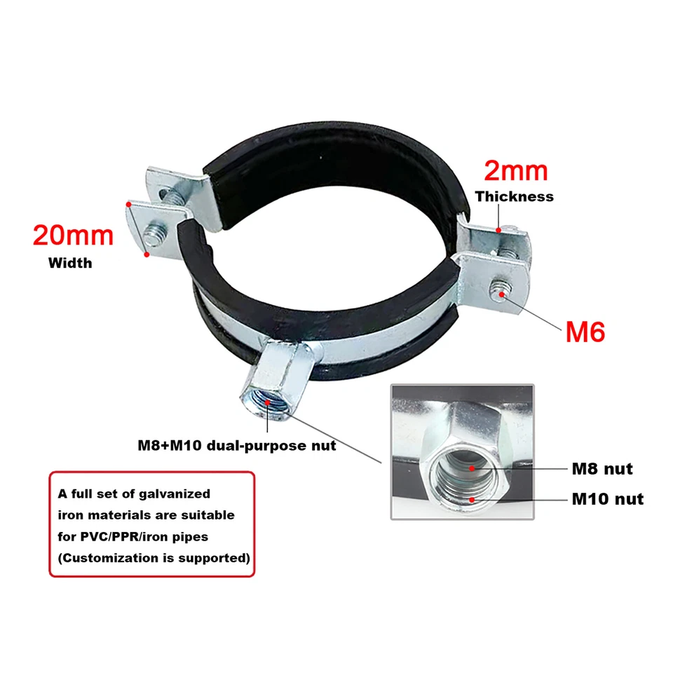 Adjustable Pipe Bracket Clamp,16-315mm Wall Ceiling Mount Iron Pipe Strap Suppor - Image 2 of 4