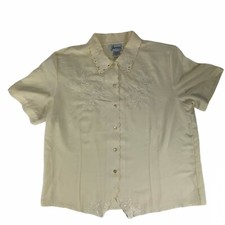 Joanna Large Blouse Vintage Embroidery Yellow Buttercream Shoulder Pads