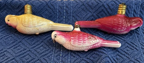 Lot Of 3 Milk Glass Bird Christmas Ornament Light Bulb Untested