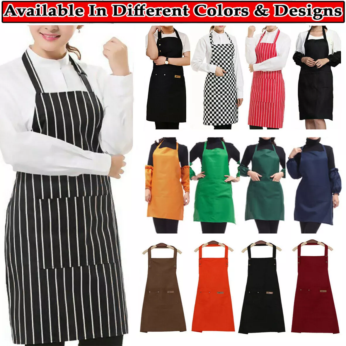 BIB APRON STRIPE APRON WITH POCKET CHEFS BUTCHER HOME KITCHEN APRONS BLACK NAVY