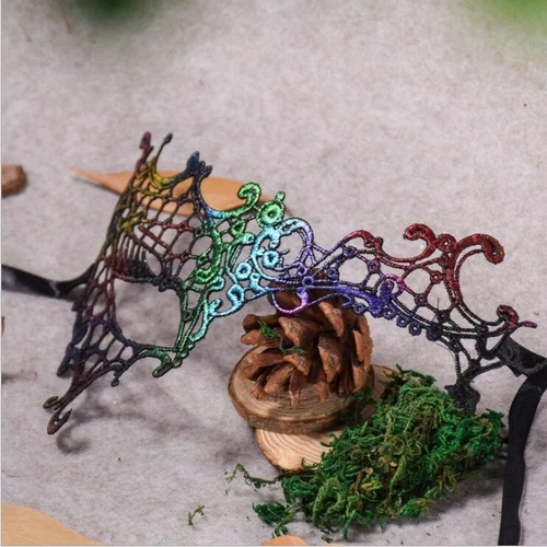 Womens Embroidered Rainbow Eye Mask Venetian Carnival Masquerade Lace Hollow - Picture 16 of 21