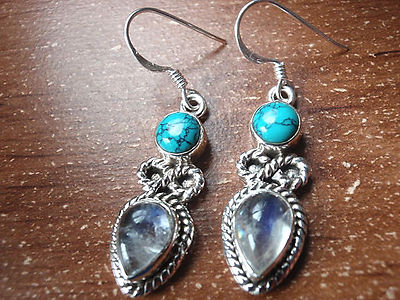 Turquoise Moonstone Infinity 925 Sterling Silver Dangle Earrings Infinite Love