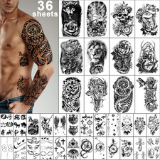 36 Sheets Temporary Tattoos Stickers, 12 Sheets Fake Body Arm Chest Shoulder Tat