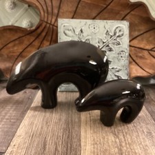 Native American Style Bear And Cub Mid Century Modern Signed Black
