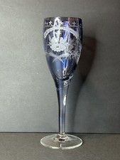 Vintage Blue/Purple Champagne Glasses With 2 Doves and Heart Carved Design