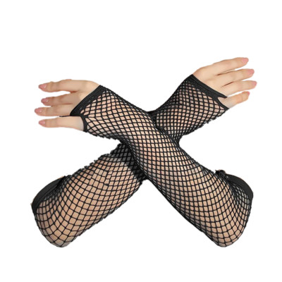 Lange schwarze fingerlose Netzhandschuhe Damen Mädchen sexy Kostüm Halloween