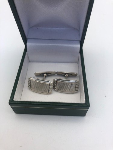 Engine turned Art Deco Continental Silver Cufflinks