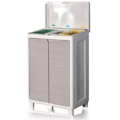 STAKMANN Mobile Pattumiera Raccolta Differenziata 3 Spazi 1 Ripiano 2 Ante Colore Grigio