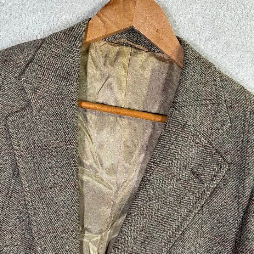 Blazer CHAPS RALPH LAUREN Para Hombre 40R Camelhair Pata de Gallo 2 Botones Cuero Beige Foto 2 de 4