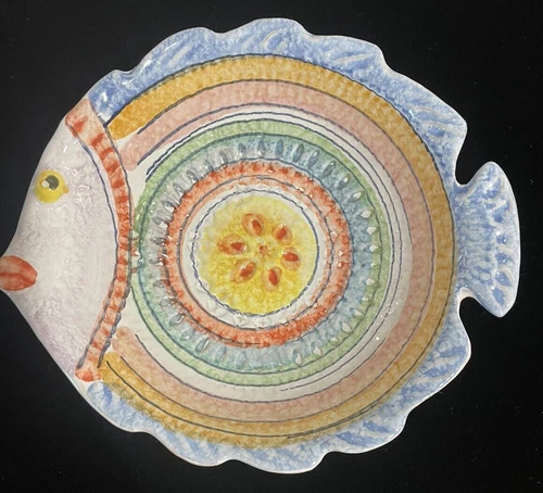 Italica ARS Hand Painted Pottery Fish Shape Bowl 6" - NICE!