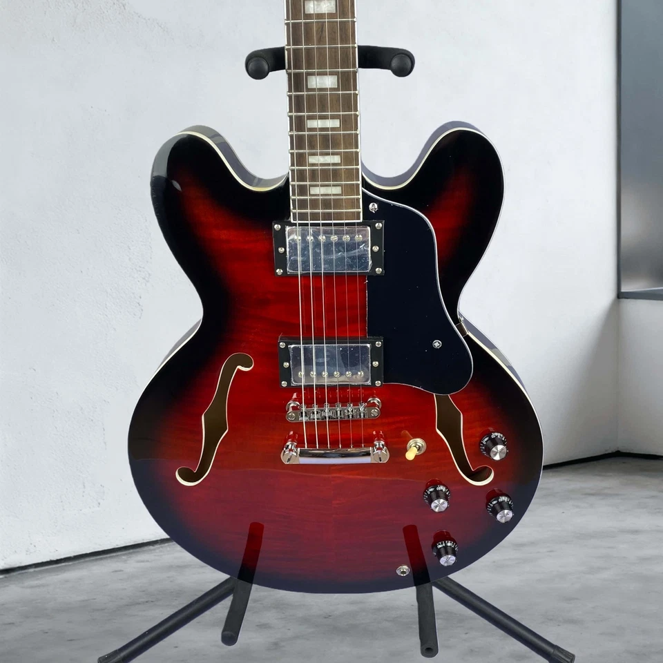 ES335 Semi-Hollow Body Electric Guitar Black Ring Red Tiger-Striped Finish  Gift - Image 4 of 4