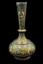 Bidri Work Posy Vase,  Black Metal, Pure Silver Inlay Ornament