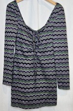 NWT Zara Bodycon Mini Dress Medium Purple Green Long Sleeve Scoop Neck Stretch