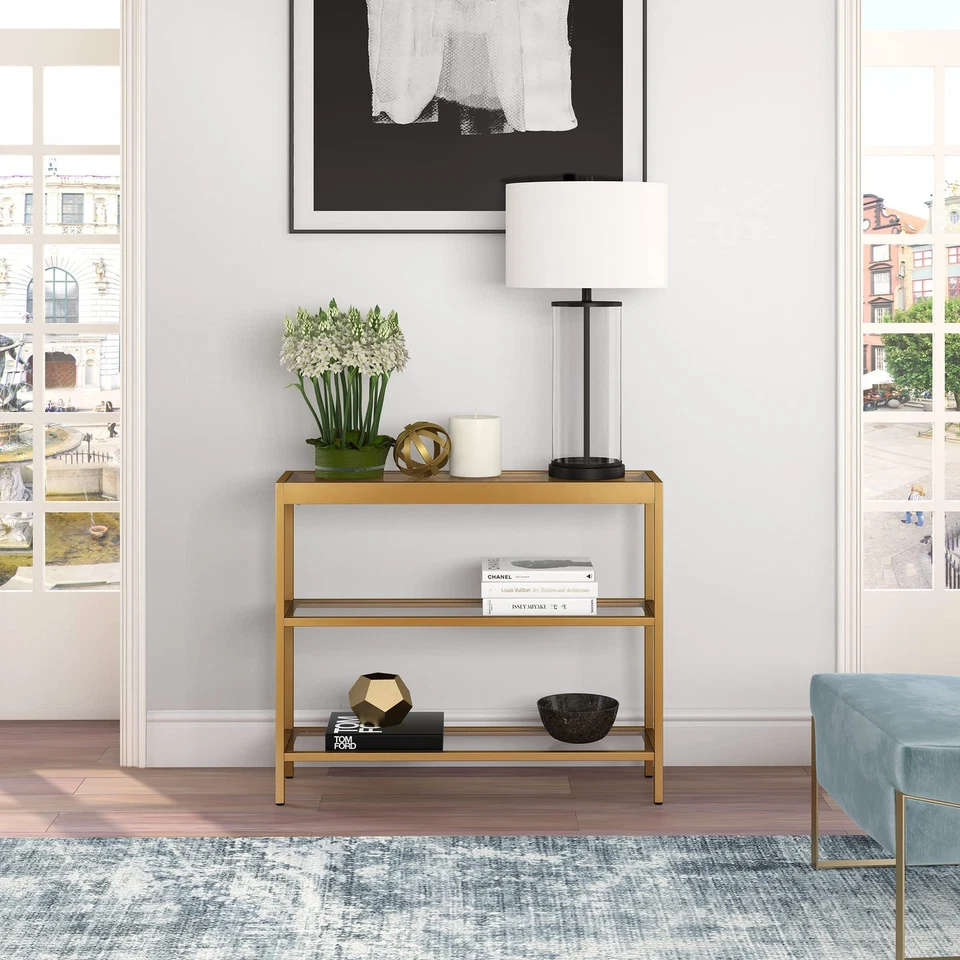 36" Wide Rectangular Console Table in Brass, Entryway Table, Accent Table for... - Image 2 of 4