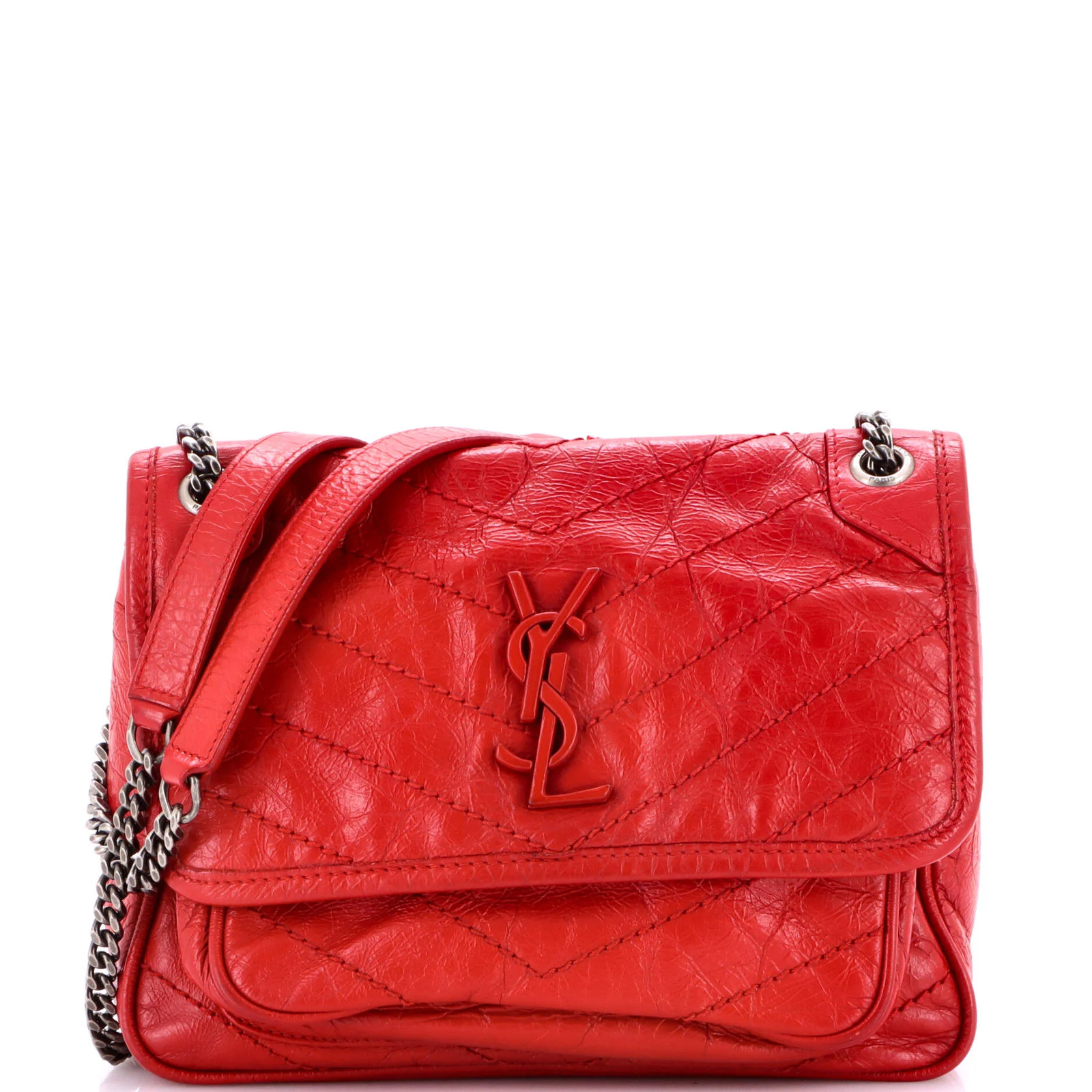 Saint Laurent Niki Chain Flap Bag Matelasse Chevron Leather Baby