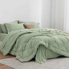 King Size Comforter Set - Sage, 7-Piece King Bed in a Bag, All Season Bedding...