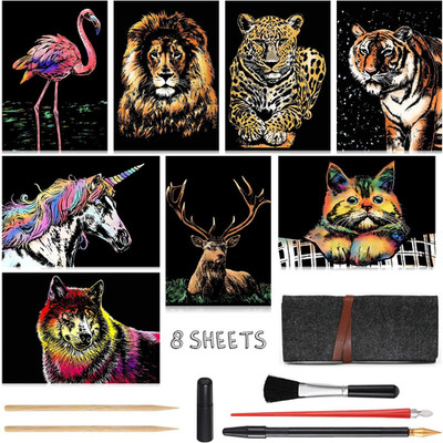 Scratch Art for Kids & Adults, Rainbow Painting Night View Scratchboard(A4), Cra
