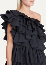 Women Ulla Johnson One Shoulder Ruffle A-line Black Short Mini Dress