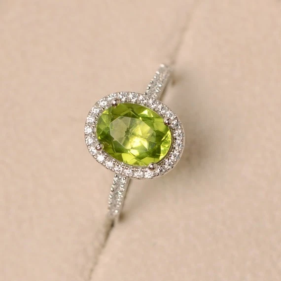 2.30 Ct Oval Natural Peridot & Diamond Engagement Wedding Ring 14K White Gold - Image 3 of 4