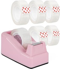 Pink Desktop Tape Dispenser-Weighted Nonskid 6 Rolls 0.71x1000" Tape