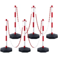 6PCs Traffic Delineator Post Cones Adjustable Height Fillable Base 6.6 FT Chain
