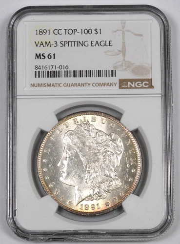 1891-CC Morgan Silver Dollar VAM-3 Spitting Eagle $1 NGC MS61 Carson City