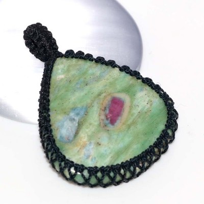 Macrame Thread Ruby In Fuchsite Pendant 2.1'' Women Gifts Most Beautiful JW