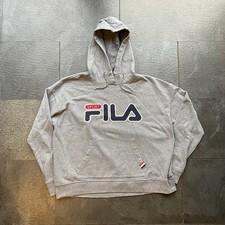 Fila Men’s Hoodie Sport Grey Large Centre Logo Hooded Pouch Pockets 