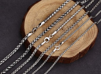 S925 Sterling Silver WHEAT SPIGA CHAIN Necklace Vintage Oxidized 2