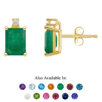 14K Gelbgold 6x4mm Smaragdschliff Natürlicher Smaragd Diamant Akzent Ohrstecker