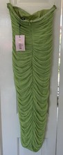 Image of NEW Missguided Petite Size 4 Midi Dress Ladies Mesh Bandeau Ruched Lime Green