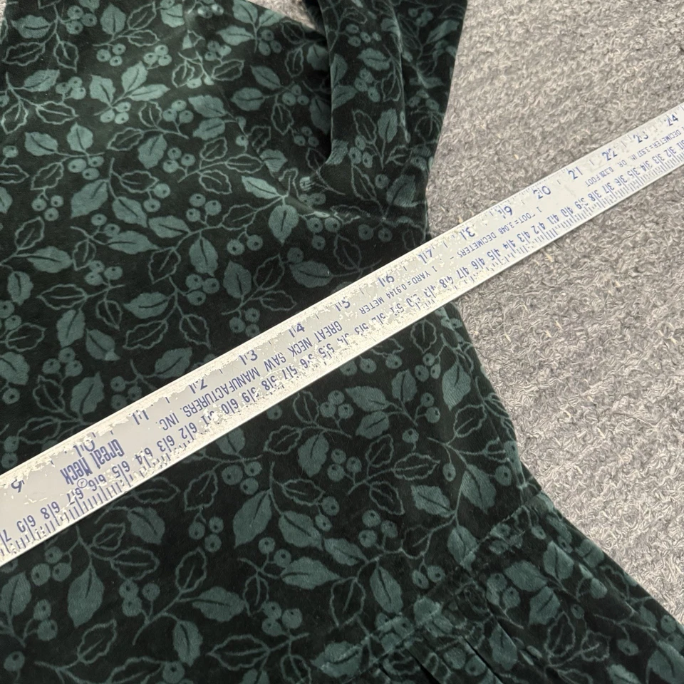 Maxi Vestido LL Bean Holly Berry Mujer 4 Pequeño Verde Terciopelo Manga Larga Floral Foto 4 de 4