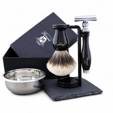 Premium 4PCS Silvertip Badger Shaving Brush, DE Safety Razor, Stand Bowl