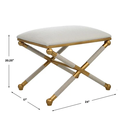 Uttermost Socialite Contemporary Iron Metal Small Bench in Gold/White - Picture 1 of 6
