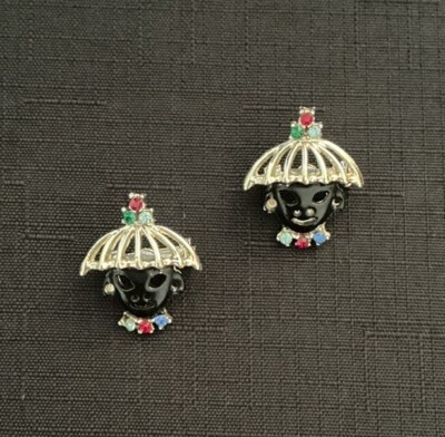 Vintage Blackamoor Scatter Pins Brooch Set Of Two Multicolor Rhinestones 