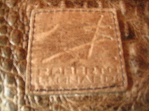 luxuriöse echt Leder Tasche Clutch Kroko Prägung beige Designer R. Leonardi - Picture 3 of 5