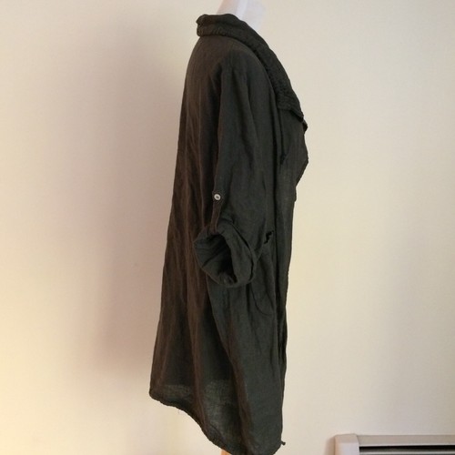 Own It Linen Top Womens Medium Open Front Lagenlook Layer Grey Roll Tab Sleeve - Picture 2 of 11