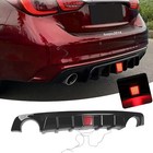 For Infiniti Q50 Rear Bumper Diffuser Splitter W/ Led Light Glossy Black 2018-24