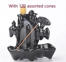 WATERFALL BACKFLOW BURNER WITH 120 Assorted INCENSE CONES  Mountain And Tree