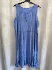 ;866Bonmarche Sz 20 Blue&Silver Striped Tiered 48”Long Dress Tie Bust Sleeveless